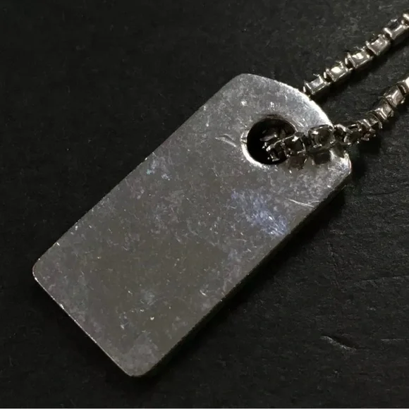 Authentic Christian Dior Logo Plate Rhinestone Silver Tone Pendant Necklace - Picture 7 of 16